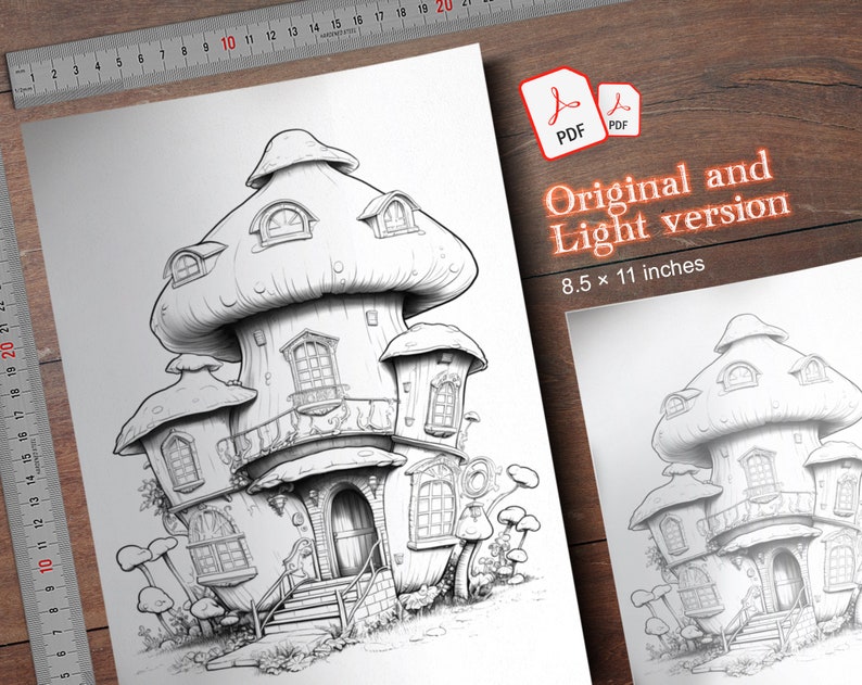 25 Mushroom Huts Digital Coloring Book Mushroom House Etsy