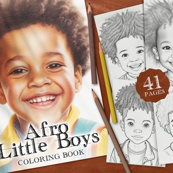 41 Afro Little Boys Digital Coloring Book, Beautiful African American Boys Coloring Page, Afro Boy Printable PDF, Afro Little Boys PNG