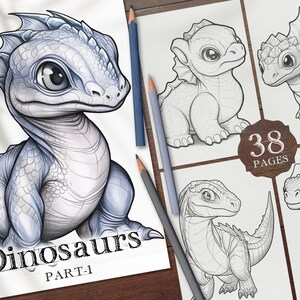 38 Dinosaurs Digital Coloring Book Part-1, PDF Printable Realistic Dinosaur Coloring Pages, Cute Dinosaur Coloring Pages for Kids PNG