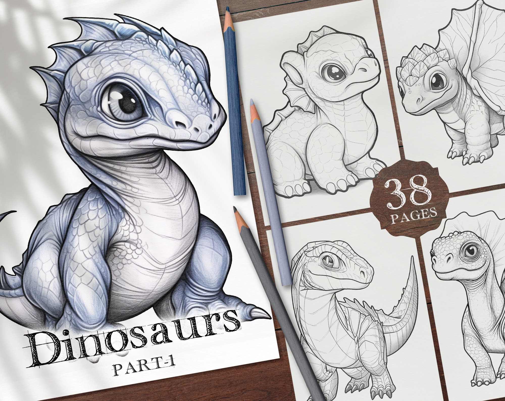 38 恐竜デジタルぬり絵本パート 1、PDF 印刷可能なリアルな恐竜ぬり絵ページ、子供向けのかわいい恐竜ぬり絵ページ PNG - Etsy 日本, image size:2000x1589