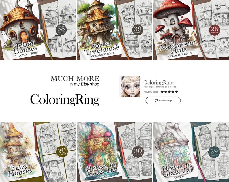 25 Mushroom Huts Digital Coloring Book Mushroom House Etsy