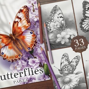 Livre de coloriage numérique 33 papillons, partie 1, pages à colorier papillon, papillon à colorier PNG, PDF imprimable papillon, feuille de papillon