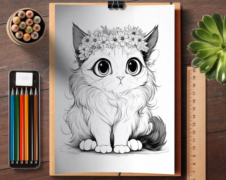 36 Cute Cats Digital Coloring Book Kawaii Cats Coloring Etsy