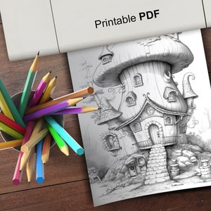 67 Mouse Houses Digital Coloring Book, Fairy House Coloring Page ...