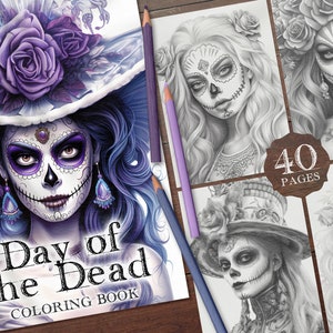 死者の日のデジタルぬり絵 40 冊、シュガースカルぬり絵ページ、死者の日印刷用 PDF、メキシコの民芸ぬり絵 PNG
