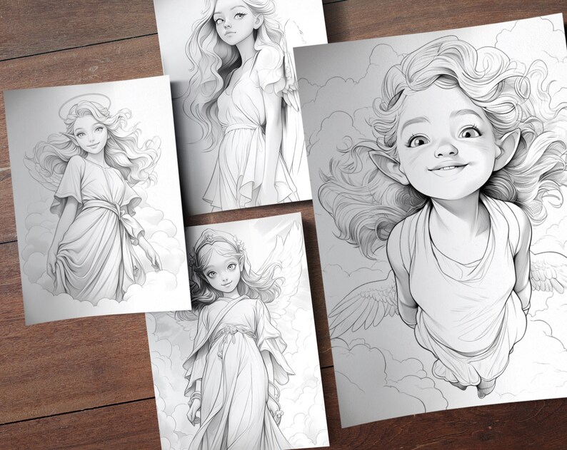 Angels Drawings.pdf 49 Angelic Dreams Digital Coloring Book, Angel Girls Coloring Pages ...