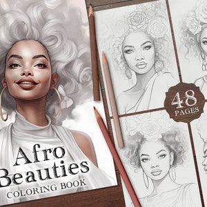 48 Afro Beauties Digital Coloring Book, African Woman Coloring Pages, Afro Models Girls Coloring PDF, Afro Princess Colouring Sheet PDF