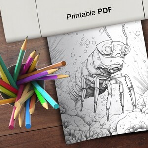 64 Underwater Animals Digital Coloring Book, Ocean Creatures, Sea