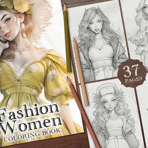 37 Fashion Women Digital Coloring Book, Fashion Model Girls Coloring Pages, Beautiful Women Coloring PNG, Beautiful Girls Printable PDF