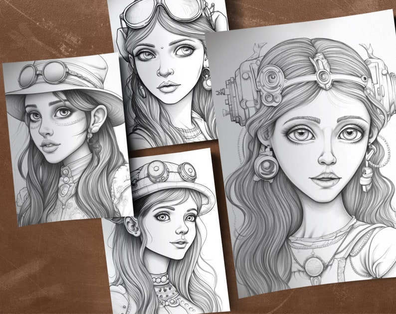 57 Steampunk Girls Digital Coloring Book, Cyberpunk Coloring Pages ...