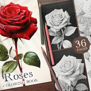 36 Roses Digital Coloring Book, Rose Flowers Coloring Pages, Delicate Rose Coloring Pages for Adults And Kids