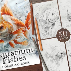 50 Aquarium Fishes Digital Coloring Book, Clownfish, Betta Fish, Goldfish, Fish Coloring Page, Fish Coloring Printable PDF, Animals Coloring