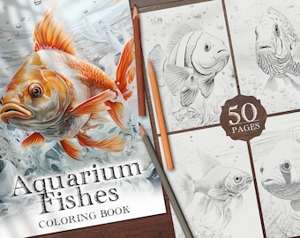 50 Aquarium Fishes Digital Coloring Book, Clownfish, Betta Fish, Goldfish, Fish Coloring Page, Fish Coloring Printable PDF, Animals Coloring