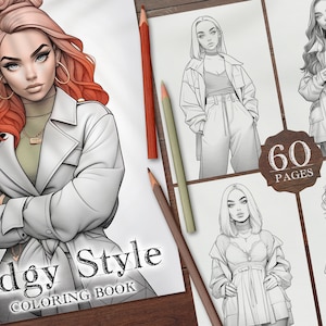 60 Beautiful Girl in Edgy Style Fashion Clothes Digital Coloring Book, Clothing Coloring Pages, Fashion Coloring PNG, Women Printable PDF