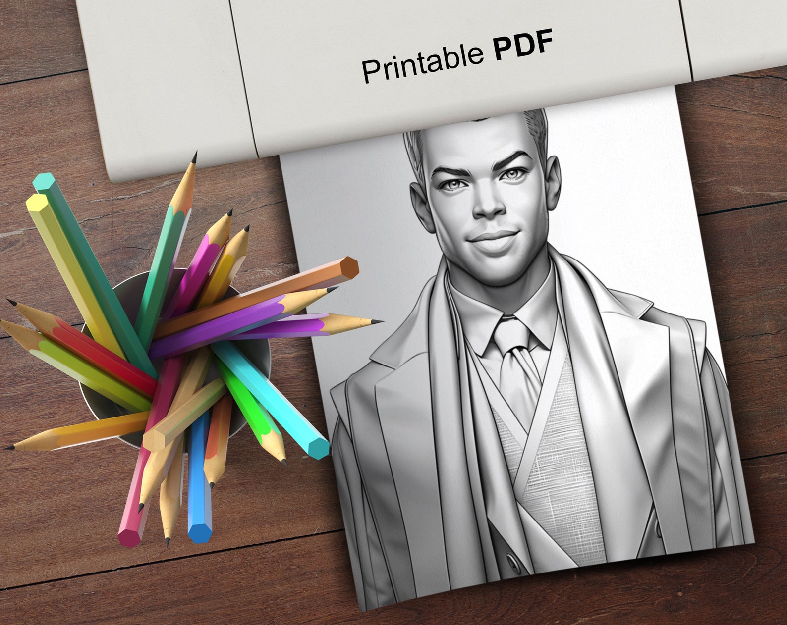 66 Men in Suits Digital Coloring Book, Man Fashion Coloring Pages, Male ...