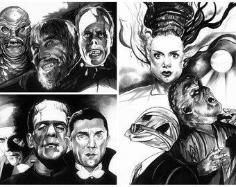 Universal Monsters Set of three A4 Art Print