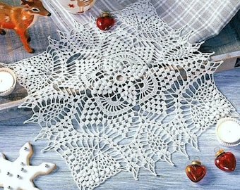Square lace crochet doily, unique home decor, white cotton table topper, centerpiece, christmas placemat, wedding decoration, birthday gift
