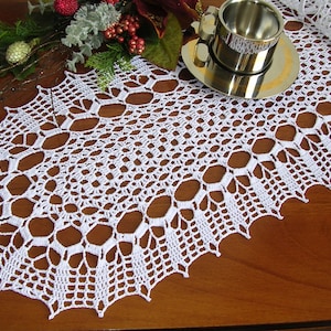Christmas crochet runner, lace doily, centerpiece, white oval placemat, holiday decor, napperon, table topper, unique home birthday gift mom