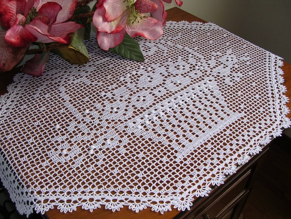 centerpiece birthday  gift unique art home decor easter crochet large lrunner lace doily wedding filet rectangular white placemat