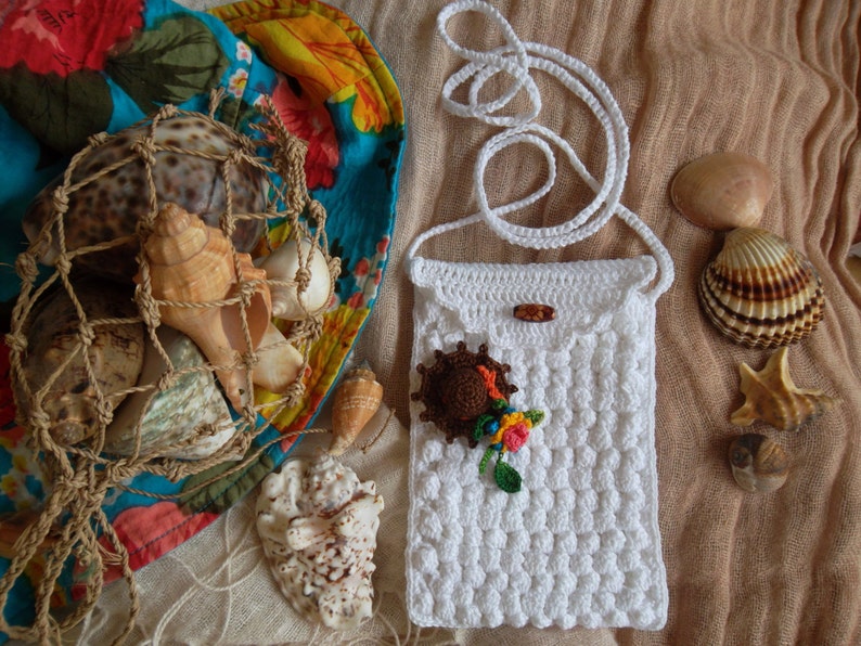 Crochet phone bag cover knit phone case summer small crossbody bag beach sea accessories bouquet floral unique birthday gift easter gift mom