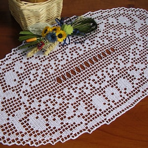 Crochet lace oval doily, easter table runner, centerpiece, white placemat, napperon, unique art home decor, birthday gift for mom, wedding