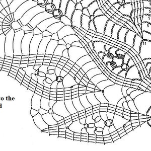 May include: A black and white crochet pattern with instructions for crocheting a flower. The pattern includes numbers to indicate the order of stitches. The text "= crochet into the highlighted chain" is included in the image.