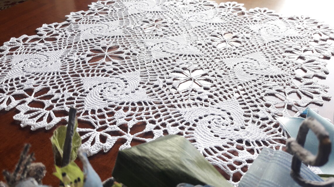 USTIDE Tovaglia in cotone lavorata a mano all'uncinetto, rotonda, beige