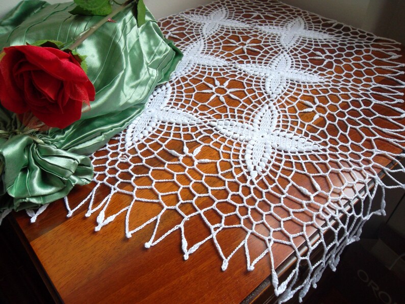 Religious Crochet Table Runner Lace Large Rectangular Doily Etsy