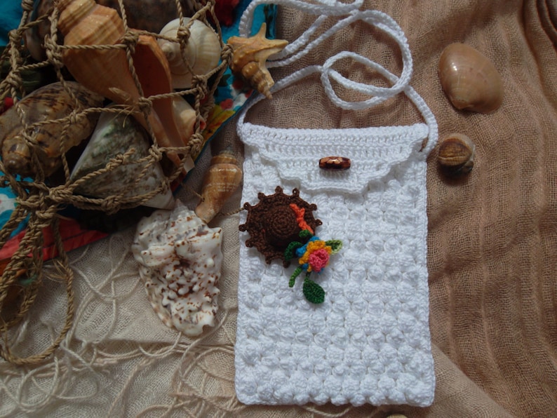 Crochet phone bag cover knit phone case summer small crossbody bag beach sea accessories bouquet floral unique birthday gift easter gift mom