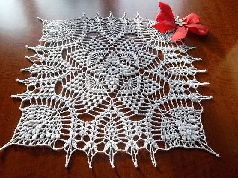 Square lace crochet doily unique home decor white cotton | Etsy