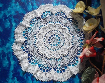 crochet lace doily for round table, easter unique decor, textured centerpiece placemat, homemade present, bridal wedding birthday gift