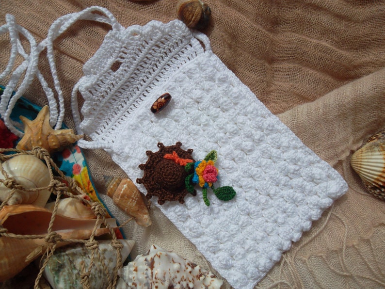 Crochet phone bag cover knit phone case summer small crossbody bag beach sea accessories bouquet floral unique birthday gift easter gift mom