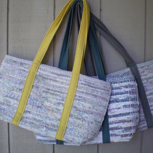 Handwoven Market Bag/ Forest Green,Yellow or Olive Straps