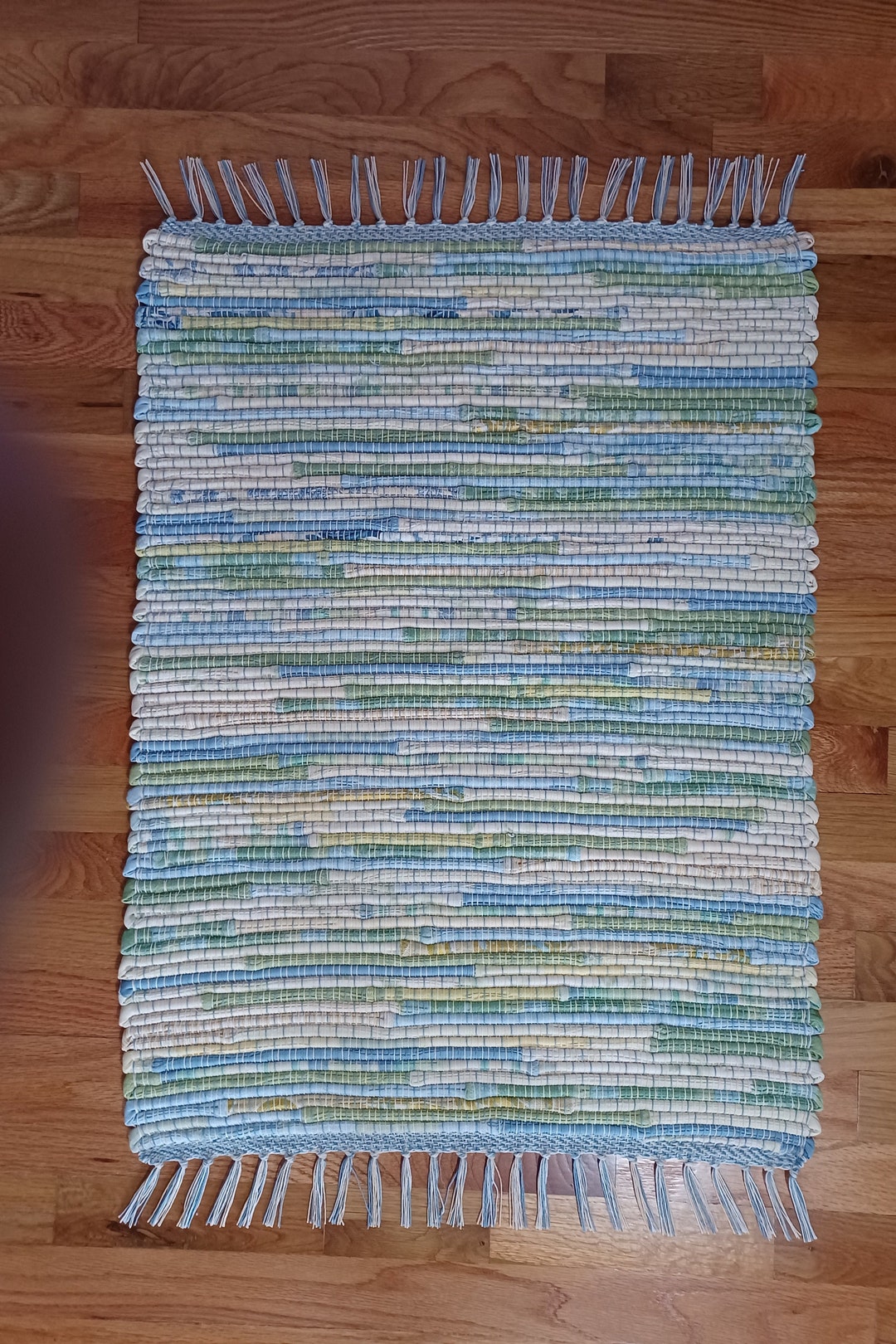 Yellow Sky Blue Lime Green Rag Rug Etsy