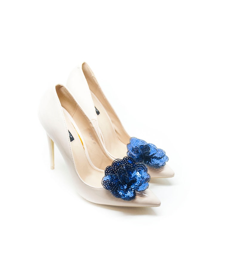Navy blue sequins flowers Flowers navy blue clips for shoes Mififi Shoe Clips sequins flowers for shoes navy blue shoe clips