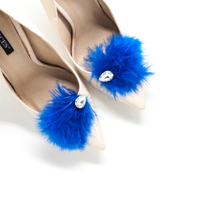 Blue Feathers with crystal- Mififi Shoe Clips Clips for shoes Bride shoes Handmade wedding shoes decorations Wedding shoes decorations