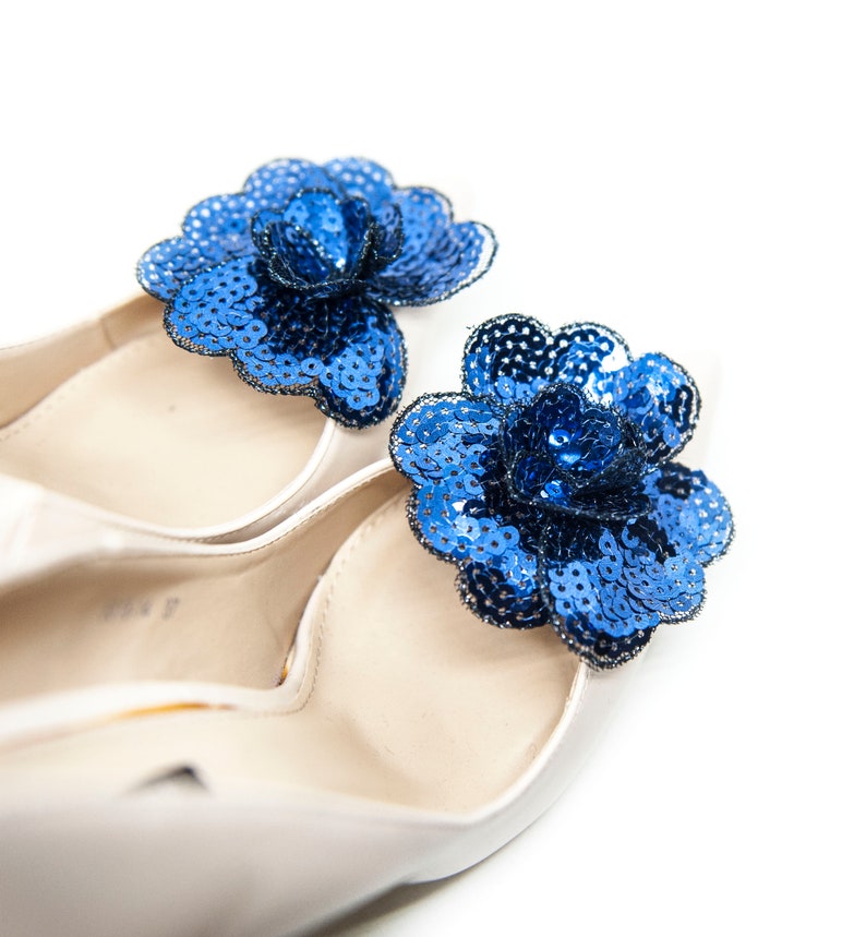 Navy blue sequins flowers Flowers navy blue clips for shoes Mififi Shoe Clips sequins flowers for shoes navy blue shoe clips