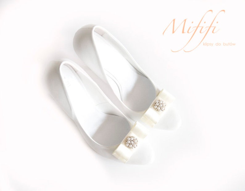 Mififi Shoe Clips Shoeclips Wedding Shoes Cream Bows with Pearls