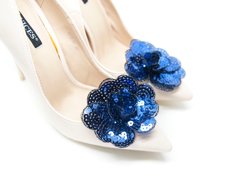 Navy blue sequins flowers Flowers navy blue clips for shoes Mififi Shoe Clips sequins flowers for shoes navy blue shoe clips