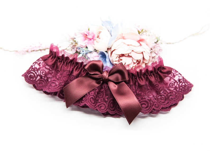 Maroon wedding garter- Mififi Garters Wedding decoration Maroon wedding garter Something Blue Maroon wedding lace Something for bride