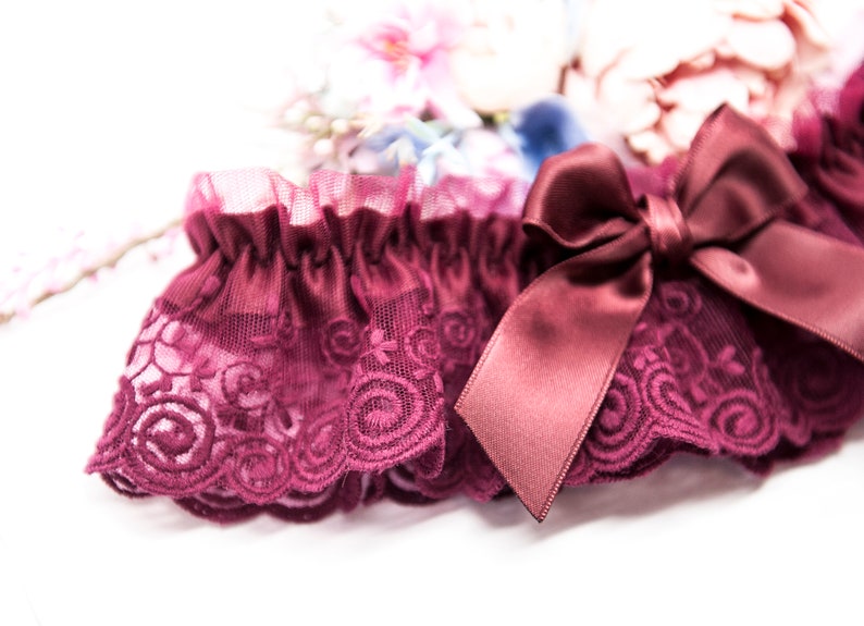 Maroon wedding garter- Mififi Garters Wedding decoration Maroon wedding garter Something Blue Maroon wedding lace Something for bride