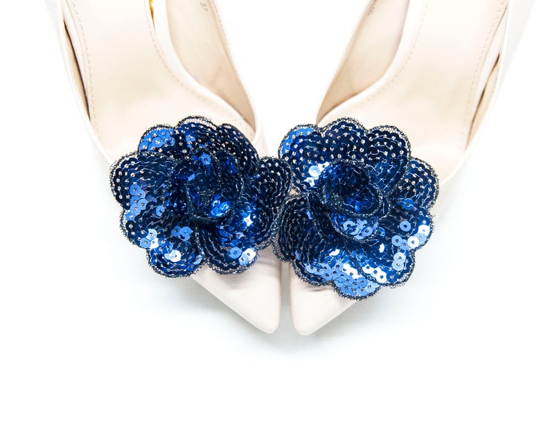 Navy blue sequins flowers Flowers navy blue clips for shoes Mififi Shoe Clips sequins flowers for shoes navy blue shoe clips
