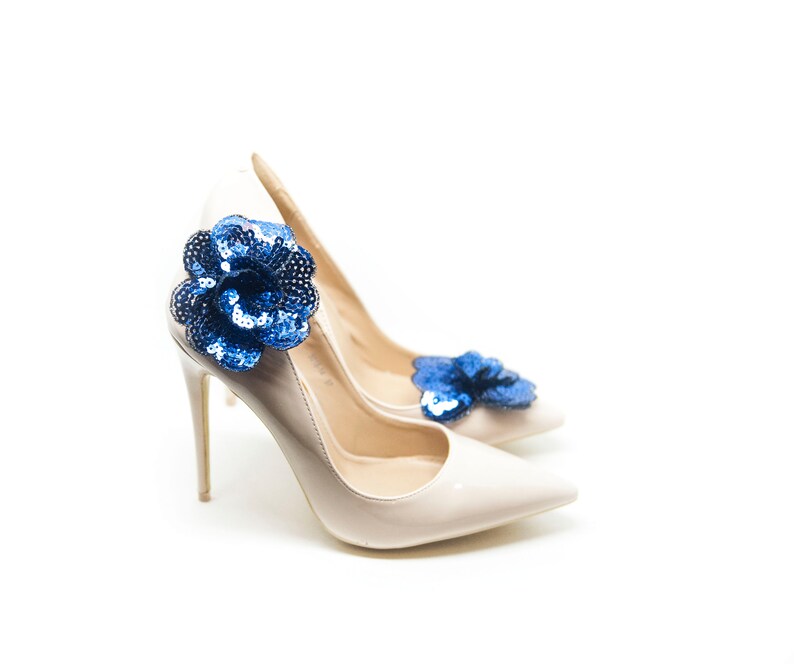 Navy blue sequins flowers Flowers navy blue clips for shoes Mififi Shoe Clips sequins flowers for shoes navy blue shoe clips