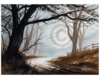 WINTERY LANE - Oil / watercolour artwork print signed by artist - 100 print edition - 2 sizes