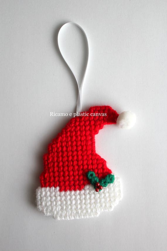 Cappello Babbo Natale Decorazione Per Albero Di Natale Addobbi Natalizi Ornamenti Natale Fatto A Mano Plastic Canvas