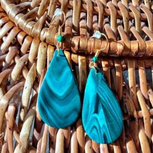 Boucles d'oreilles imitation malachite