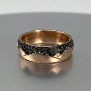 6mm Rose Gold Mountain Ring with Black Rhodium Plated Sky/ Mens Wedding Ring / Unique Mens Ring / Mountain Range Ring