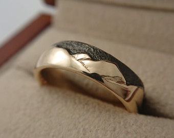 Anillo de oro con cordillera y cielo de rodio negro: alianza única de 6 mm