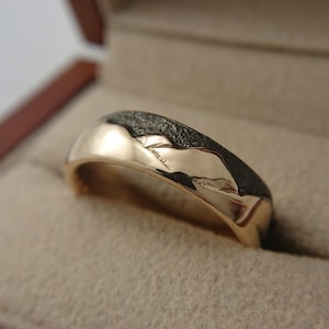6mm Gold Mountain Ring with Black Rhodium Plated Sky/ Unique Mens Wedding Ring / Mountain Range Ring