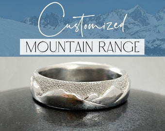 Anillo de bodas de montaña de oro tallado a medida, banda personalizada única (14k o 18k)